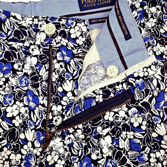 Polo Golf Ralph Lauren Cotton Blend Chino Tailored Fit Pants Blue Floral 32x30 - Picture 2 of 9